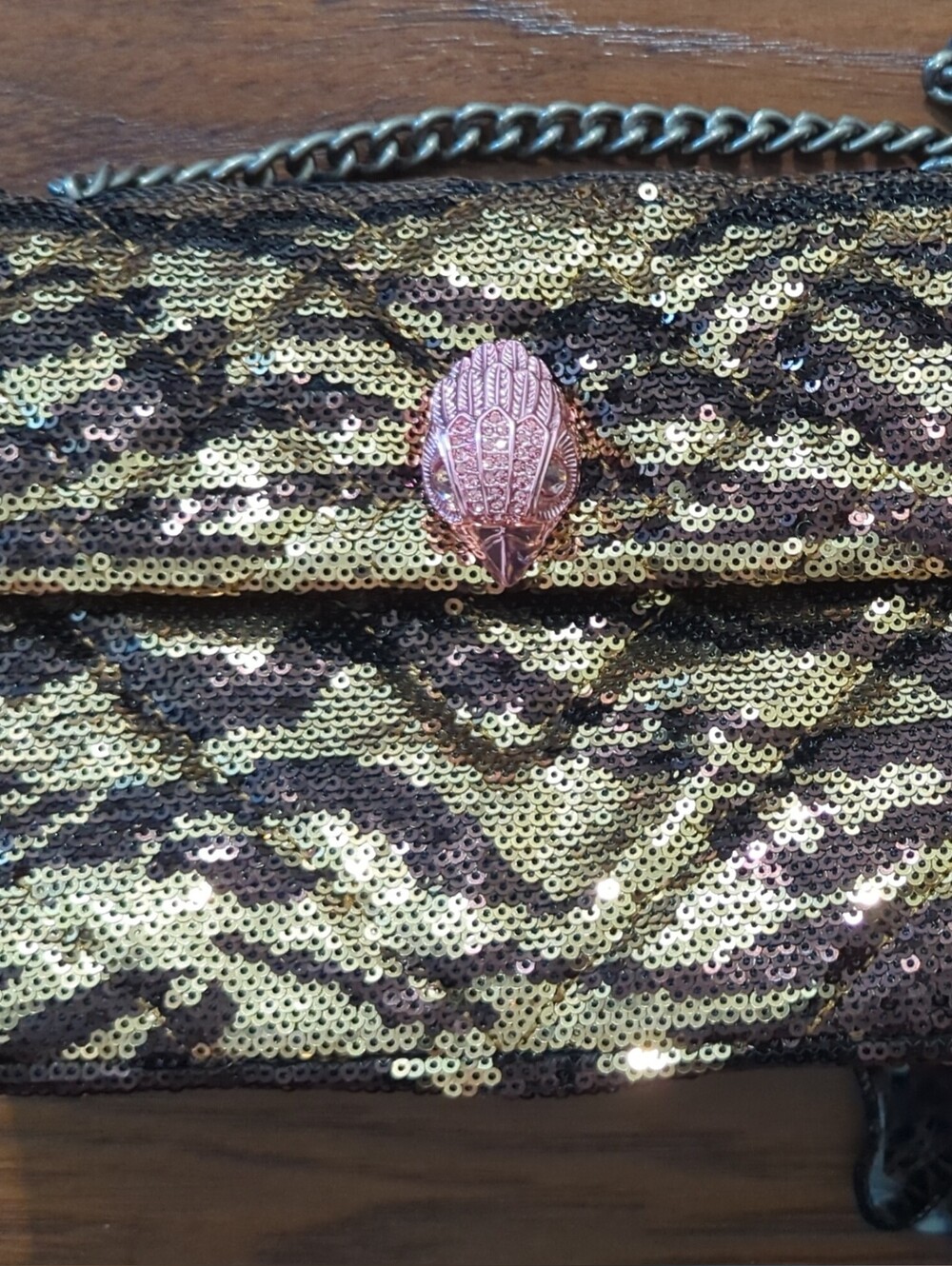 NWT Kurt Geiger Gold and Black Sequin Chain Crossbody Bag